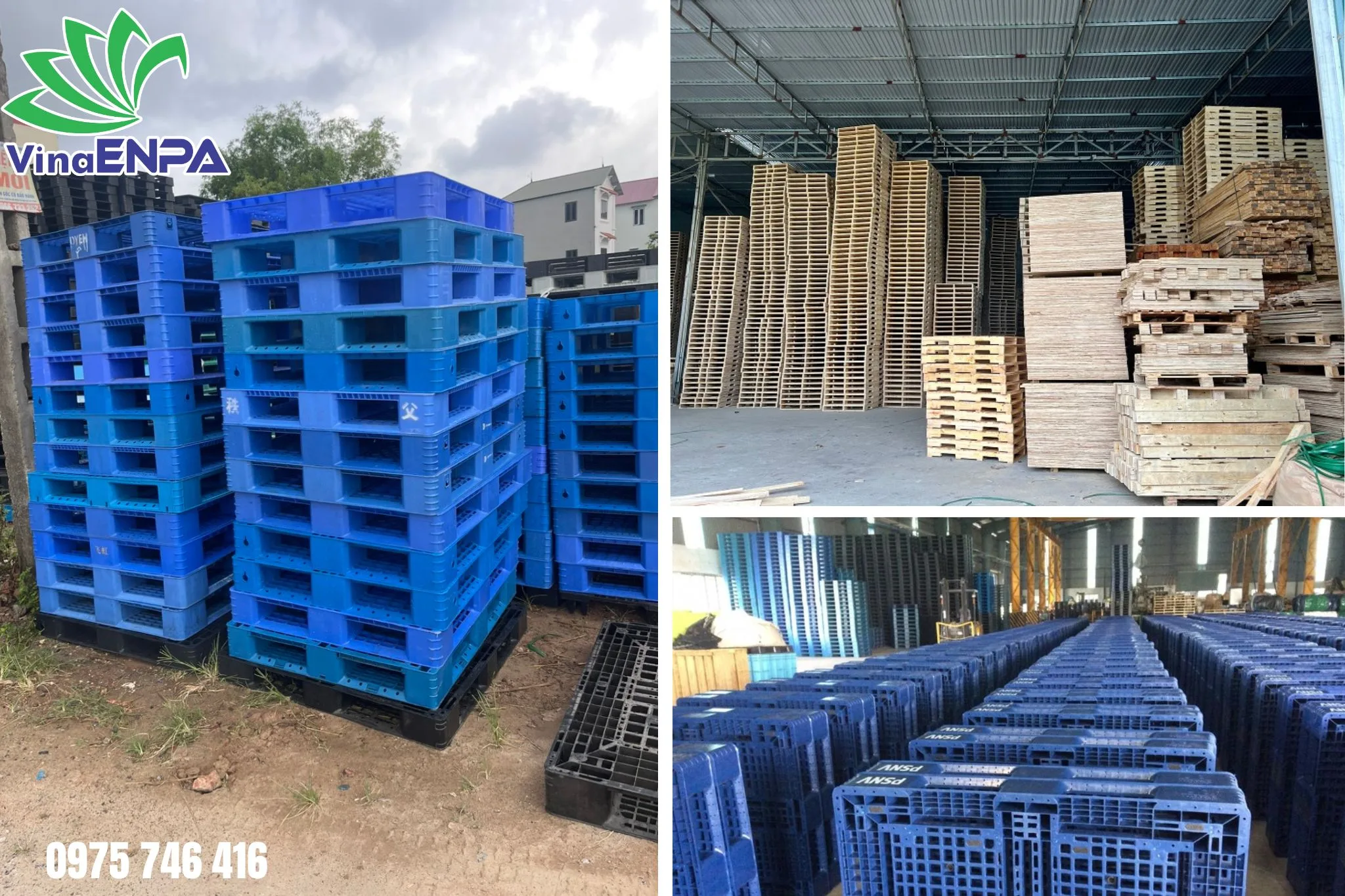 Pallet gỗ và pallet nhựa trong kho hàng